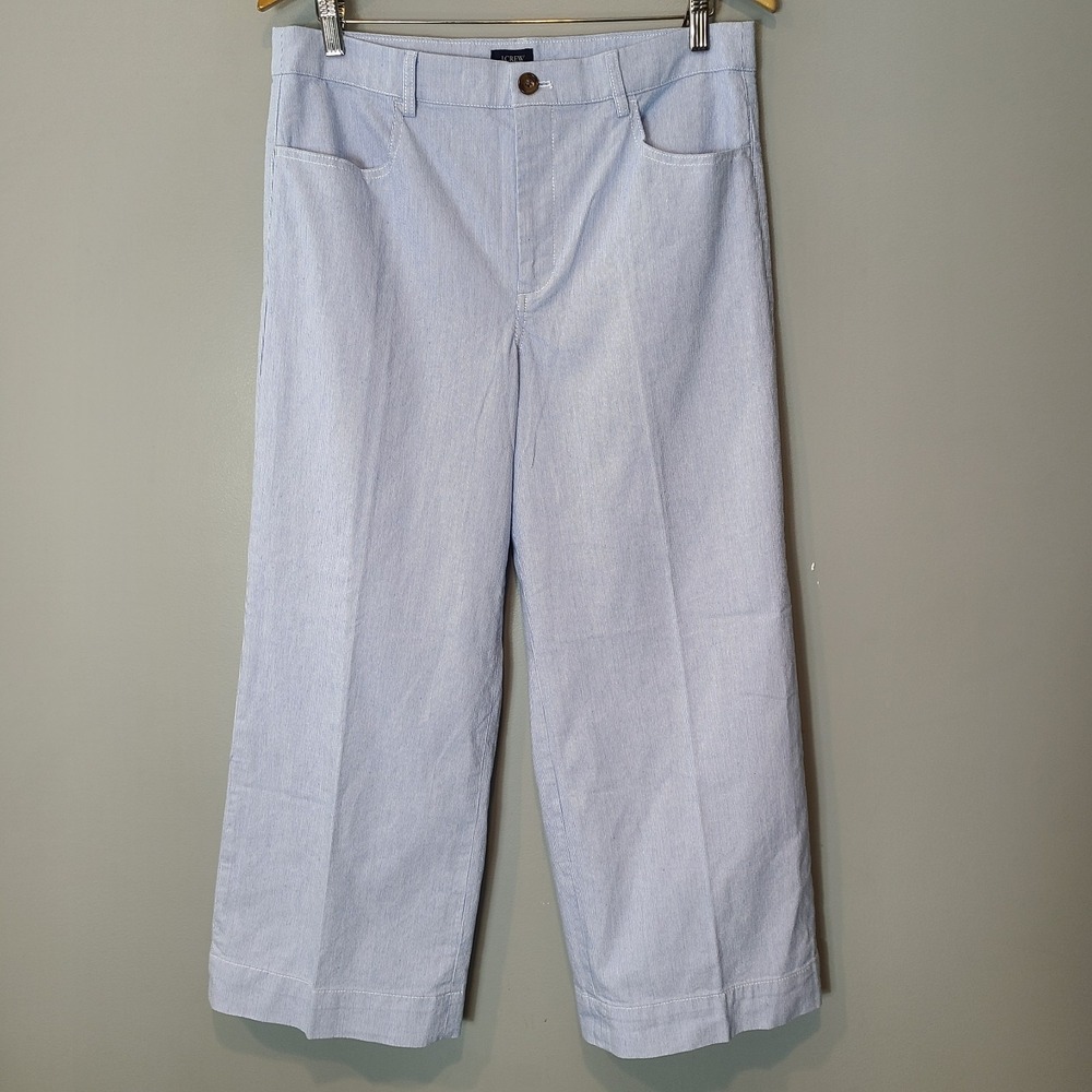 J.Crew Women Ella High-Rise Wide-Leg Cropped Pants Size 29 NEW Seersucker
